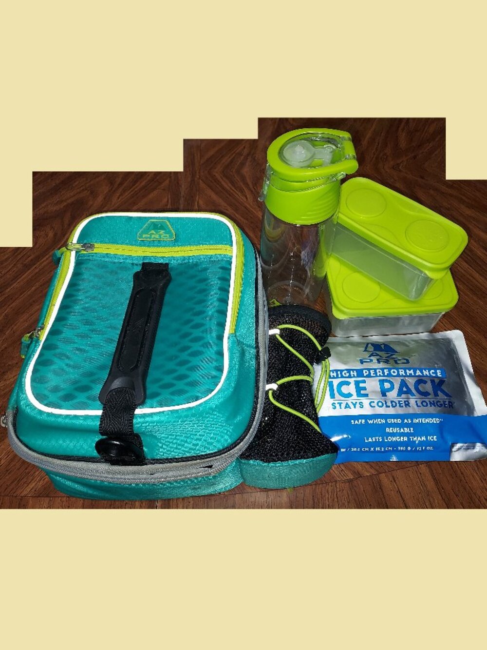 AZ PRO Lunch Box System Bottle Containers w/Lids ICE PACK Compartments Handles